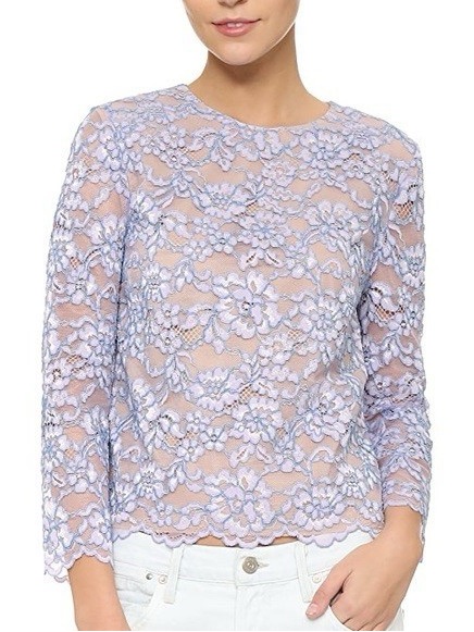 Dvf Belle Lace Blouse Top Long Sleeve Size 14 Purple Dressy Modest Preppy Career
